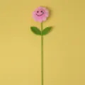 Handmade crochet cute pink smiley flower detail, soft wool craft for decoration or nice gift. - 5-Layer Single Stem Pink Sunflower (2 Leaves)