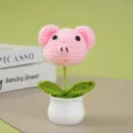 Handgemaakte gehaakte roze varkensbloem potplant, schattig wol bureau ornament voor cadeaus. - Varkenskop potplant