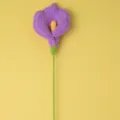 Gros plan détaillé d'une fleur de calla au crochet présentant une texture de fil fine. - Violet