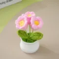 Handmade crochet potted pink flowers, cute knitted artificial flower gift for home decor. - Pink