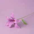 Closeup detail of the handmade crochet purple lily flower, highlighting exquisite yarn texture. - Purple