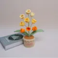 Handmade crochet potted flowers yellow orange yarn floral desk decor aesthetic gift ornament - Yellow Gradient