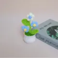 Crochet Potted Flower Blue White Wool Knit Plant Mini Desktop Decor Creative Ornament - White and Blue Gradient