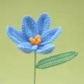 Handmade crochet blue flower detail, exquisite wool craft, delicate stem and leaf. - Dark Blue