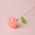 Handgefertigte gehäkelte rosa Rose einzelner Stiel Strickblume Detailansicht Geschenk Dekoration - Orangerosa