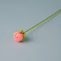 Handmade crochet pink rose flower detail view, beautiful knitted artificial flower single stem. - Orange Pink