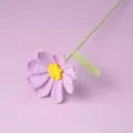 Handmade crochet purple flower detail view, cute wool knitted artificial flora for cozy decor. - Purple