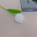 Handmade crochet white tulip artificial flower yarn knitted home decoration gift piece. - White