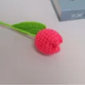 Handmade crochet tulip flower knitted artificial floral gift home decor craft table ornament - Watermelon red