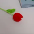 Handmade crochet red tulip flower with green stem and leaf, perfect home decor gift. - Red