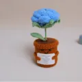 Handmade crochet blue flower potted plant with cute encouraging message card for desk decor. - Sky Blue