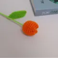 Handcrafted crochet orange tulip flower with green stem and leaf for home decor gift. - Orange
