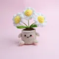 Plante en pot de marguerites au crochet fait main avec un visage mignon cadeau. - Blanc