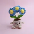 Fleur au crochet faite main plante en pot mignonne déco de bureau cadeau pour la maison - Bleu