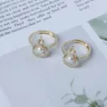 Verstellbare vergoldete Süßwasserperle Ringe mit Zirkonia für Damen Mode und Alltagsschmuck. - Einstellbar Offen / R023 Kürbis Perle Stil