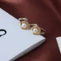 Natürlicher Süßwasserperlen Ring, verstellbarer offener Damenring mit Zirkon besetzt. - Einstellbar Offen / R024 Strass Knopfperle Stil