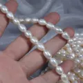 7mm long rice shaped natural freshwater pearl semi-finished loose beads for jewelry making. - One String Long Length (Approx 30 Pieces) / Natural White