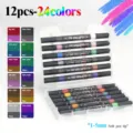 12pcs 24 colors double head glitter marker pens soft tip brush for drawing art school supplies - 12 Pack 24 Colors