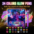 24 Χρώματα UV Glow Πρόσωπο και Σώμα Βαφή Στυλό Σετ Μαλακή Μύτη Neon Μαρκαδόρος - Χρώμα 24