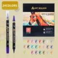 24 Colors Dual Tip Acrylic Marker Set for Kids Students Painting Drawing Graffiti Art Supplies. - Color 24