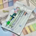 Set de papelería multifuncional minimalista con bonitos bolígrafos y goma de borrar - Conjunto de 6 Piezas Blanco / Blanco