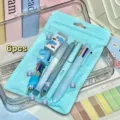 Set de papelería multifuncional simple lindo bolígrafo de dinosaurio regalo estudiante - Juego azul de 6 piezas / Azul