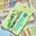 Juego de papelería verde estético de 6 piezas con bolígrafos de gel, bolígrafos y bonita goma. - Juego verde de 6 piezas / Verde