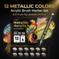 12 Metallic Colors Acrylic Brush Marker Set Soft Tip DIY Art Painting Pens for Rock Canvas - Twelve Colors
