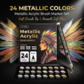 24-color metallic acrylic brush marker set, soft tip, smooth ink flow for DIY art crafts. - 24 Colors