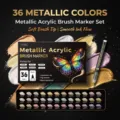 36 Colors Metallic Acrylic Brush Marker Set, Smooth Liquid Paint Pens for DIY Rock Canvas Craft - 36 Colors