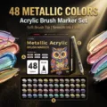 48 Colors Metallic Acrylic Brush Markers Set for DIY Rock Painting and Drawing Art Crafts - 48 Colors