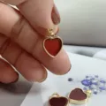 Elegant natural red agate heart pendant necklace accessory with gold frame, minimalist style. - Pendant Only (Without Chain) / Red