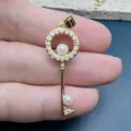 Gold key pendant featuring sparkling cubic zirconia stones and elegant simulated pearls for DIY. - Key Style (A) / Pendant Only