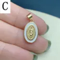 Gold tone oval enamel Guadalupe pendant religious necklace DIY fashion jewelry accessory. - White
