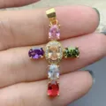 Ciondolo croce in zircone multicolore placcato oro cristallo moda gioielli accessori - Colorato