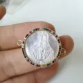 Ciondolo scolpito in madreperla zircone colorato doppio foro accessorio connettore gioielli - Doppio Foro / Solo Pendente (Senza Catena) / Oro