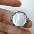 Ciondolo madreperla bianca fai da te connettore rotondo zircone colorato per bracciale collana. - Doppio Foro / Solo Pendente (Senza Catena) / Argento