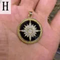 Ciondolo a stella a otto punte dorato zircone collana accessorio gioiello donna elegante - Lettera H