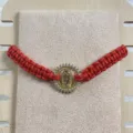 Bracciale Corda Trecciata Rossa Zircone Guadalupe Donna Moda Bohemien Gioiello Mano - Rosso