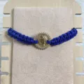 Guadalupe zircon woven cord bracelet detail view, elegant blue braided adjustable jewelry for women. - Dark Blue