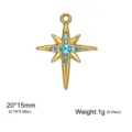 Gold stainless steel North Star pendant with blue rhinestones, 20x15mm jewelry DIY charm. - Gold-Tone North Star Pendant (Blue Rhinestone)