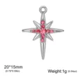 Stainless steel pink crystal North Star pendant, 20x15mm jewelry DIY making charm. - Steel-Tone North Star Pendant (Pink Rhinestone)