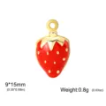 Cute strawberry charm stainless steel enameled fruit pendant for DIY jewelry making 9x15mm - Strawberry / Gold