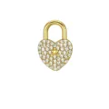 Colgante de candado de corazón dorado con cristales claros, ideal para joyería DIY y pulseras. - Oro-Blanco