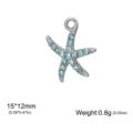Blue Rhinestone Starfish Pendant Silver Tone Charm 15x12mm DIY Jewelry Making Accessory - Sea Star Pendant (Blue Rhinestone) (FZSS2026071601+0068) / Steel