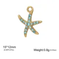 Gold starfish pendant with light blue rhinestones, size 15x12mm, weight 0.8g for DIY jewelry. - Sea Star Pendant (Blue Rhinestone) (FZSS2026071601+0068) / Gold