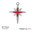 Stainless steel North Star pendant with red crystals, 20x15mm jewelry DIY charm supply. - Steel-Tone North Star Pendant (Red Rhinestone)