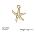 Gold starfish rhinestone pendant charm 15x12mm DIY jewelry making accessory crafting supply - Sea Star Pendant (White Rhinestone) (FZSS2026071601+0068) / Gold