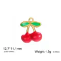 Stainless steel red cherry pendant with green leaves, perfect for DIY jewelry making. - Merged Fruit (Two Leaves; Large) / Gold