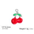 Stainless steel cherry charm pendant for DIY handmade jewelry necklace variant style - Merged Fruit (Two Leaves; Small) / Steel